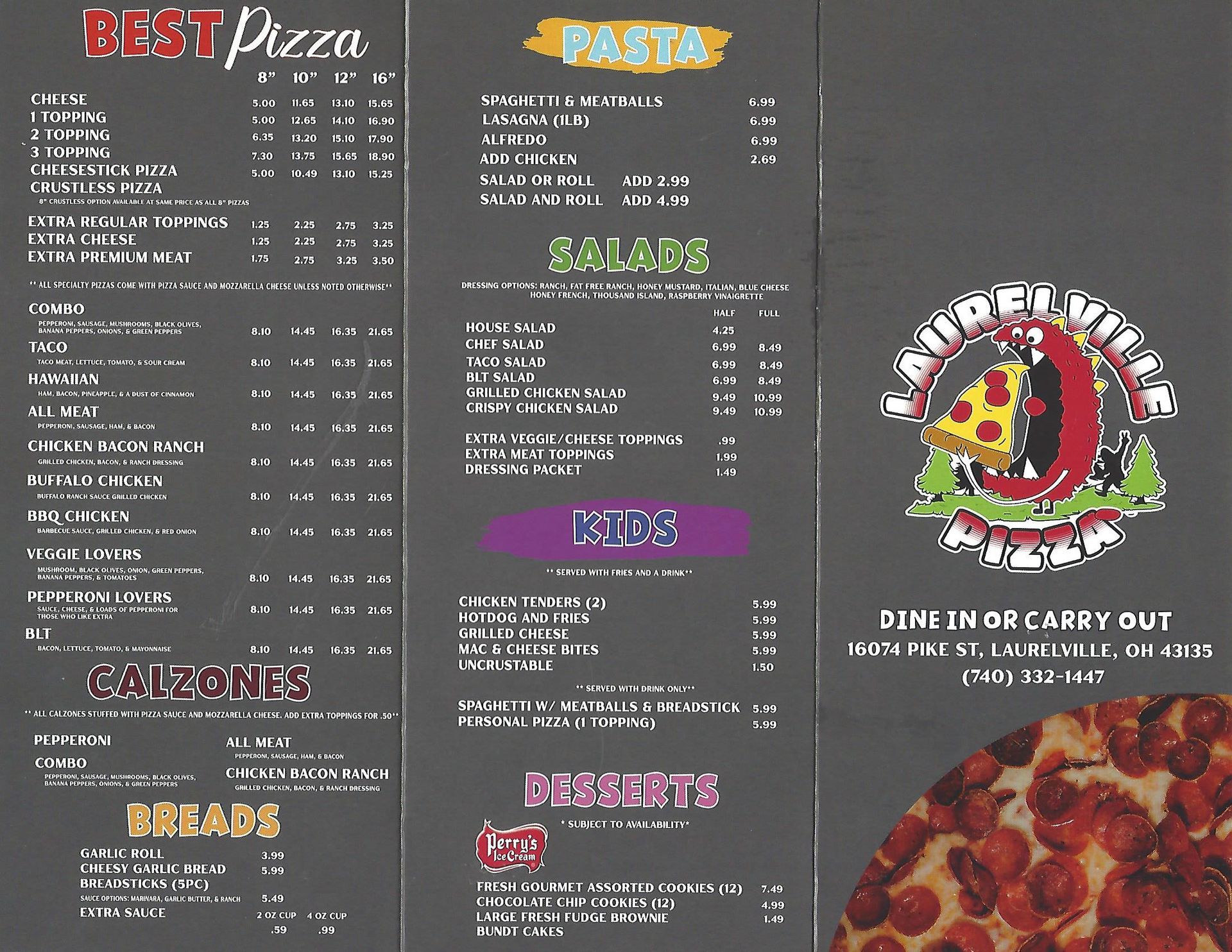 Pizza Menu — Laurelville, OH — Laurelville Pizza