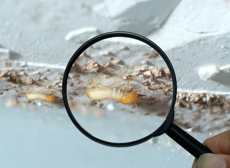 Termite Workers Using Magnifying Glass To Enlarge Termites — GreensPest In Coonamble