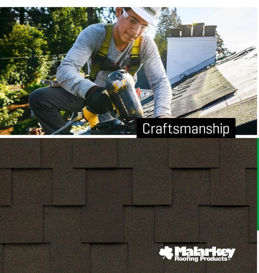 A man is working on a roof with a malarkey roofing product