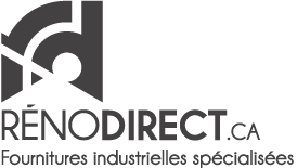 Logo for RénoDirect.CA: Abstract geometric design with text below, 