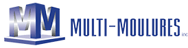 Logo de Multi-Moulures Inc., comportant deux « M » 3D entrelacés en bleu, avec le nom de l'entreprise en texte.