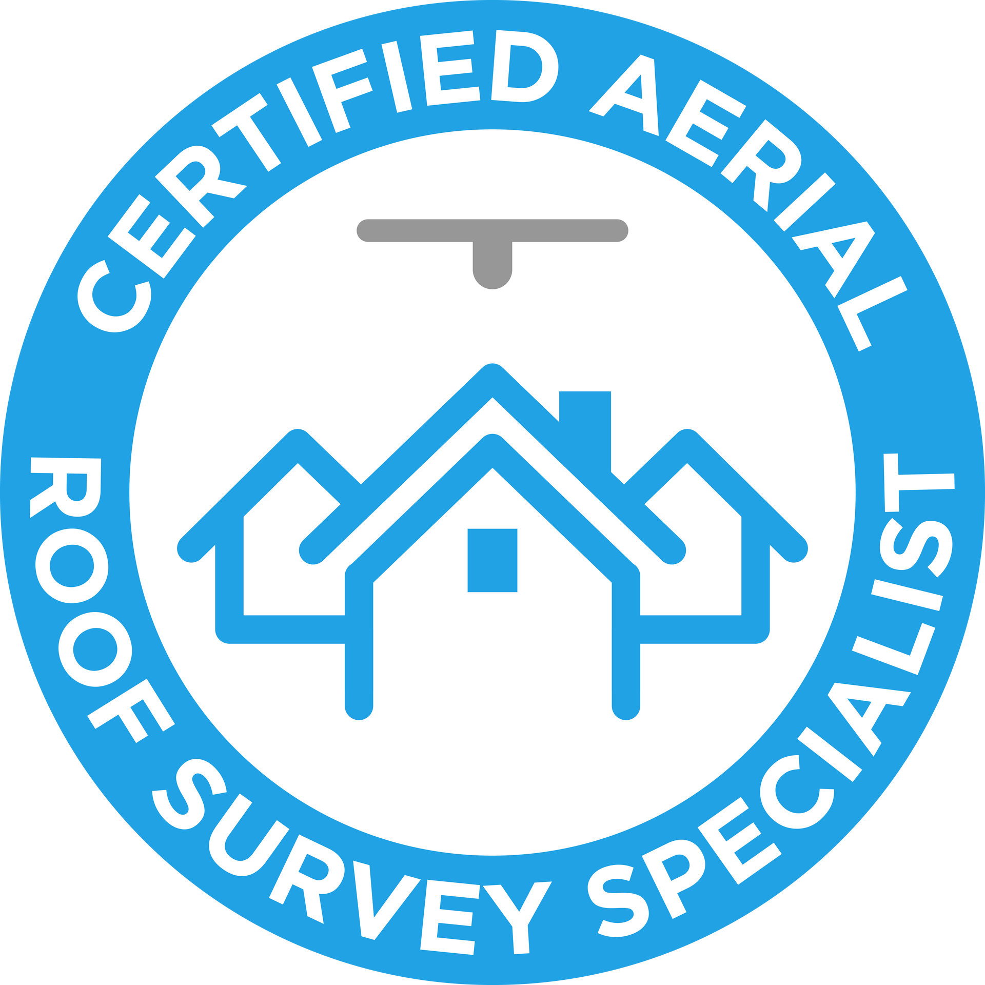 The logo for a certified aerial roof survey specialist