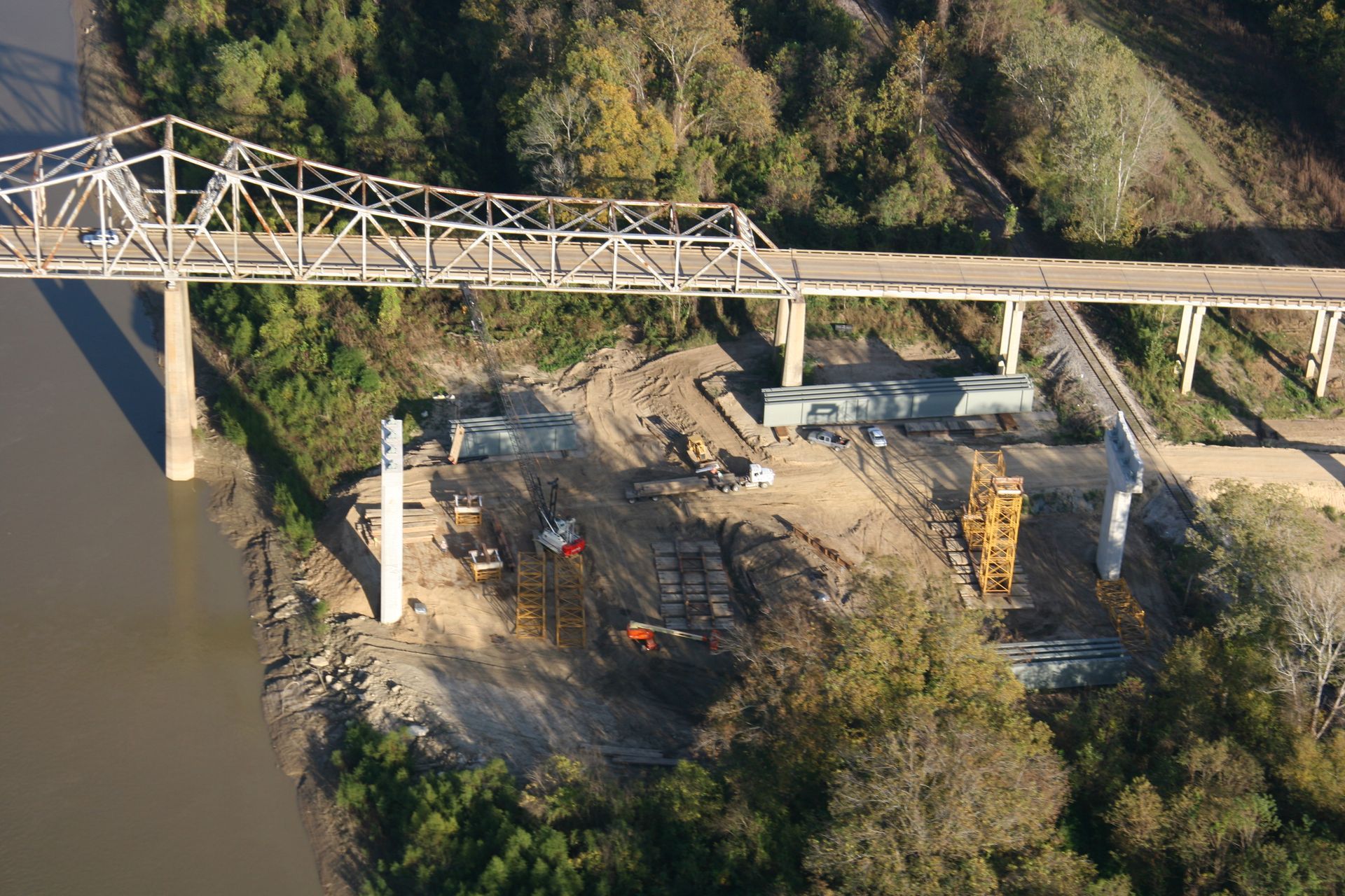 Time lapse bridge construction aerial view
