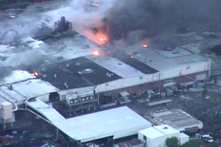 Aerial image of fire in building