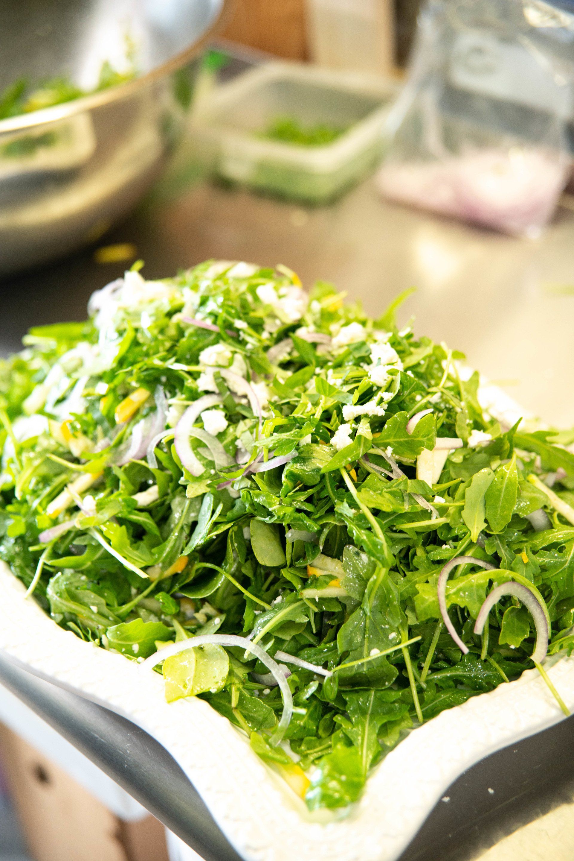 Fresh spring mix salad with red onions