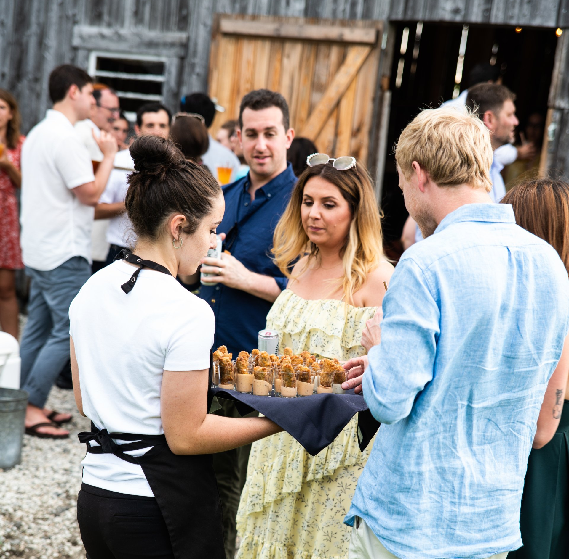 Fried chicken breast shooters with a savory secret sauce.