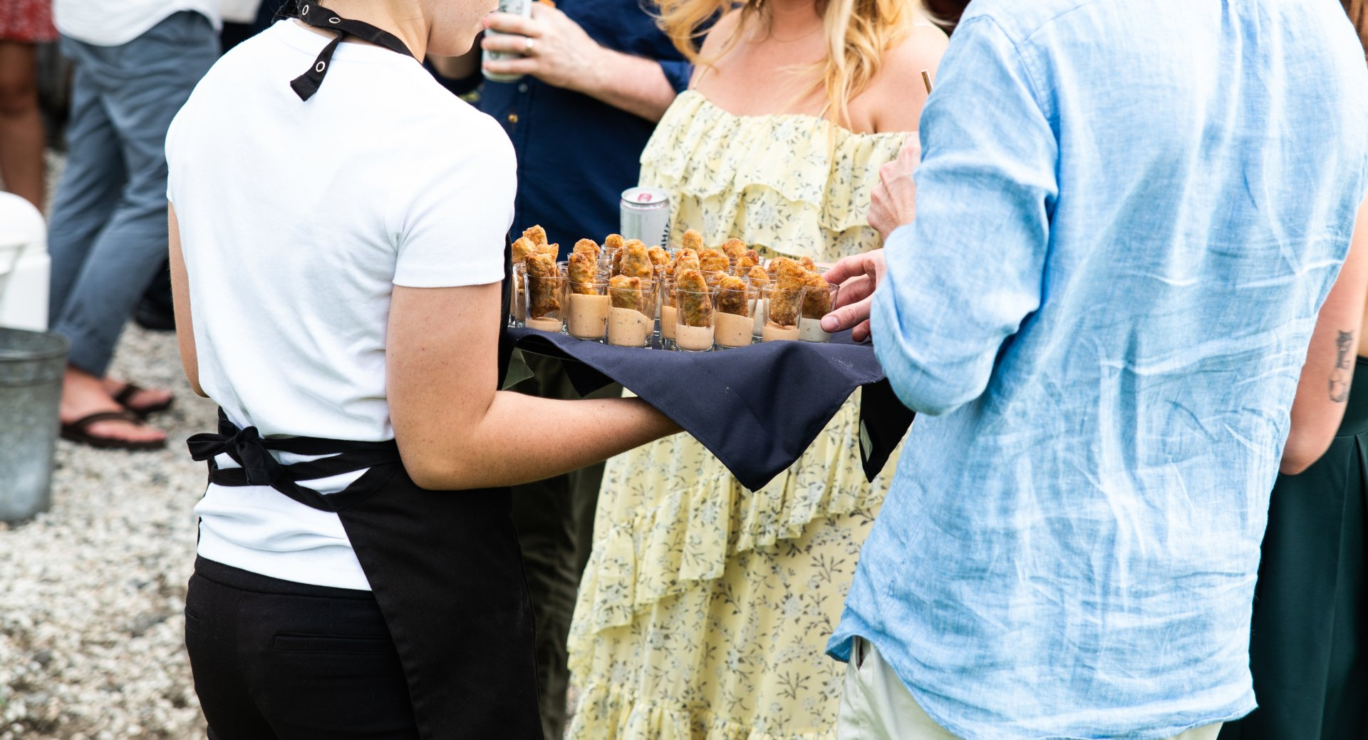 Fried chicken breast shooters with a savory secret sauce.