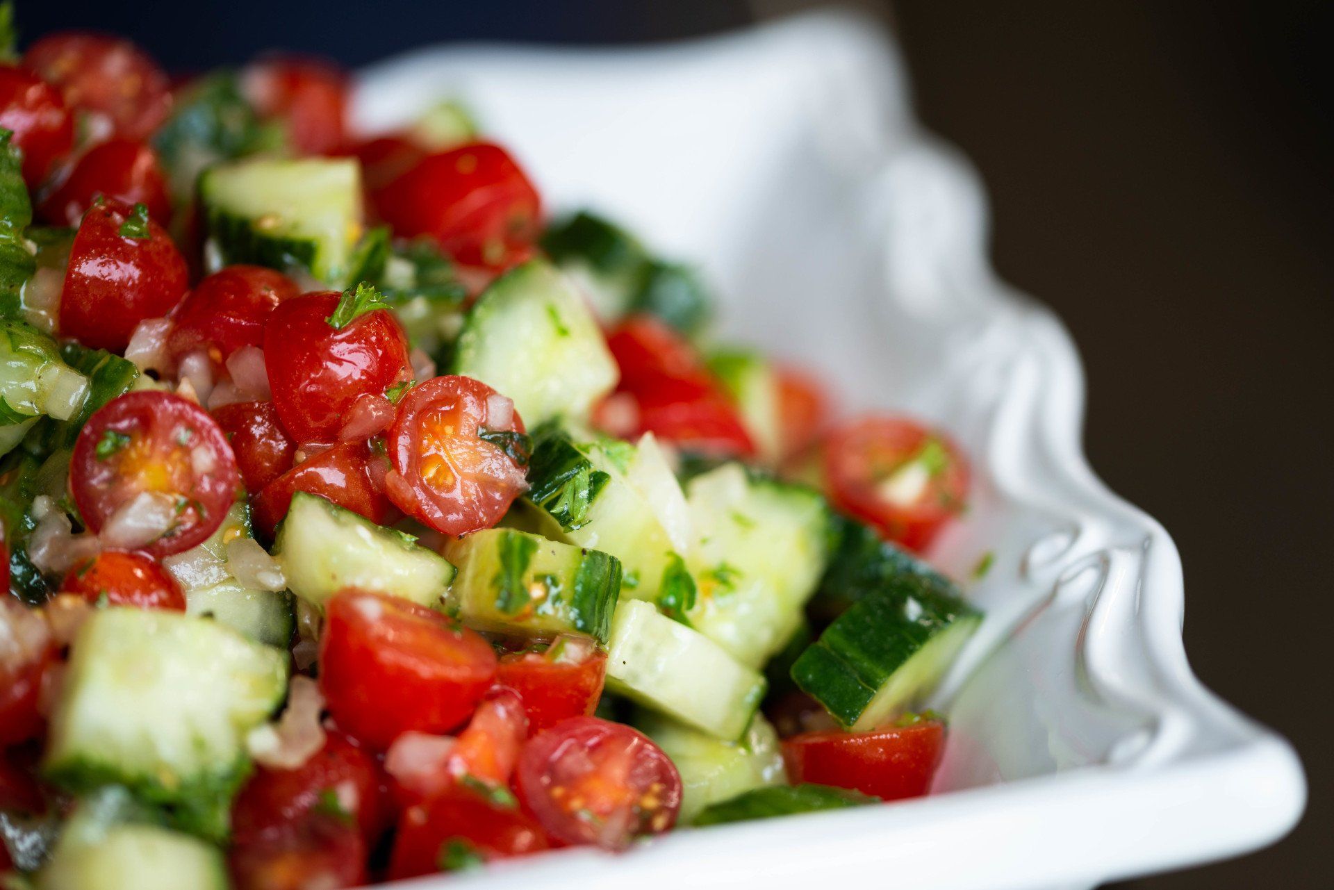 Fresh tomato and english cucumber salad.