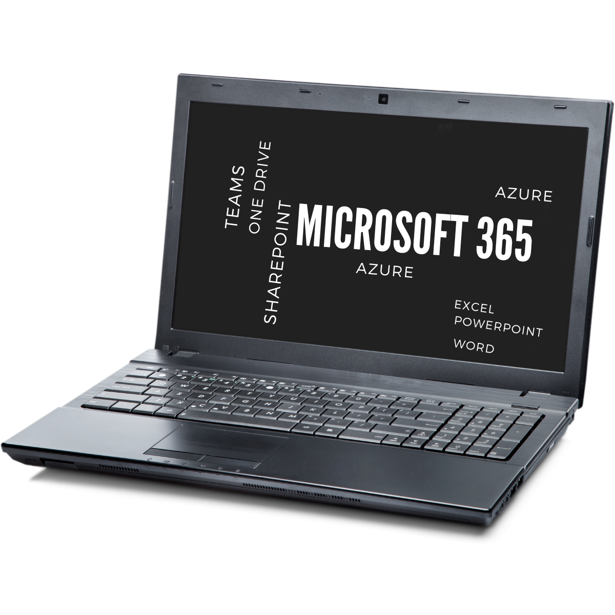 Ein Laptop mit dem Wort Microsoft 365 auf dem Bildschirm