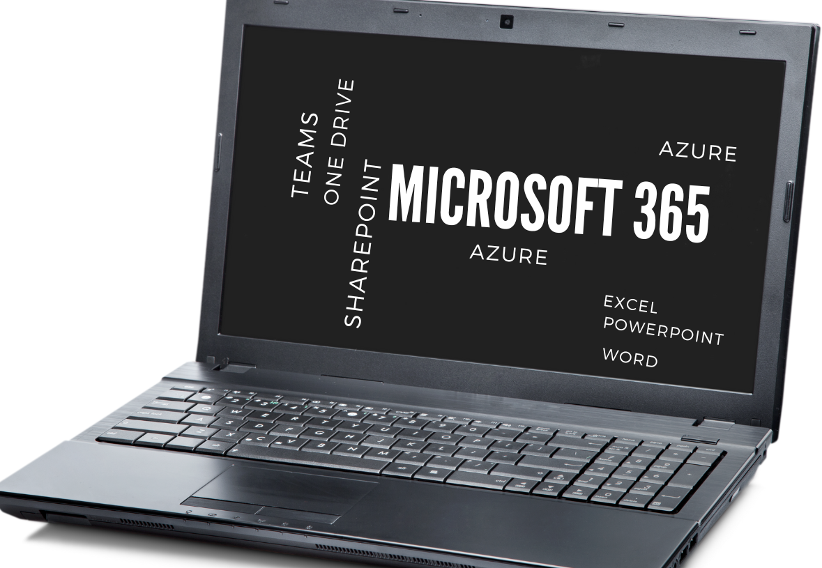 A laptop displaying the text