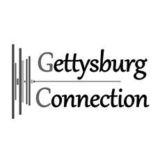a black and white logo for gettysburg connection .