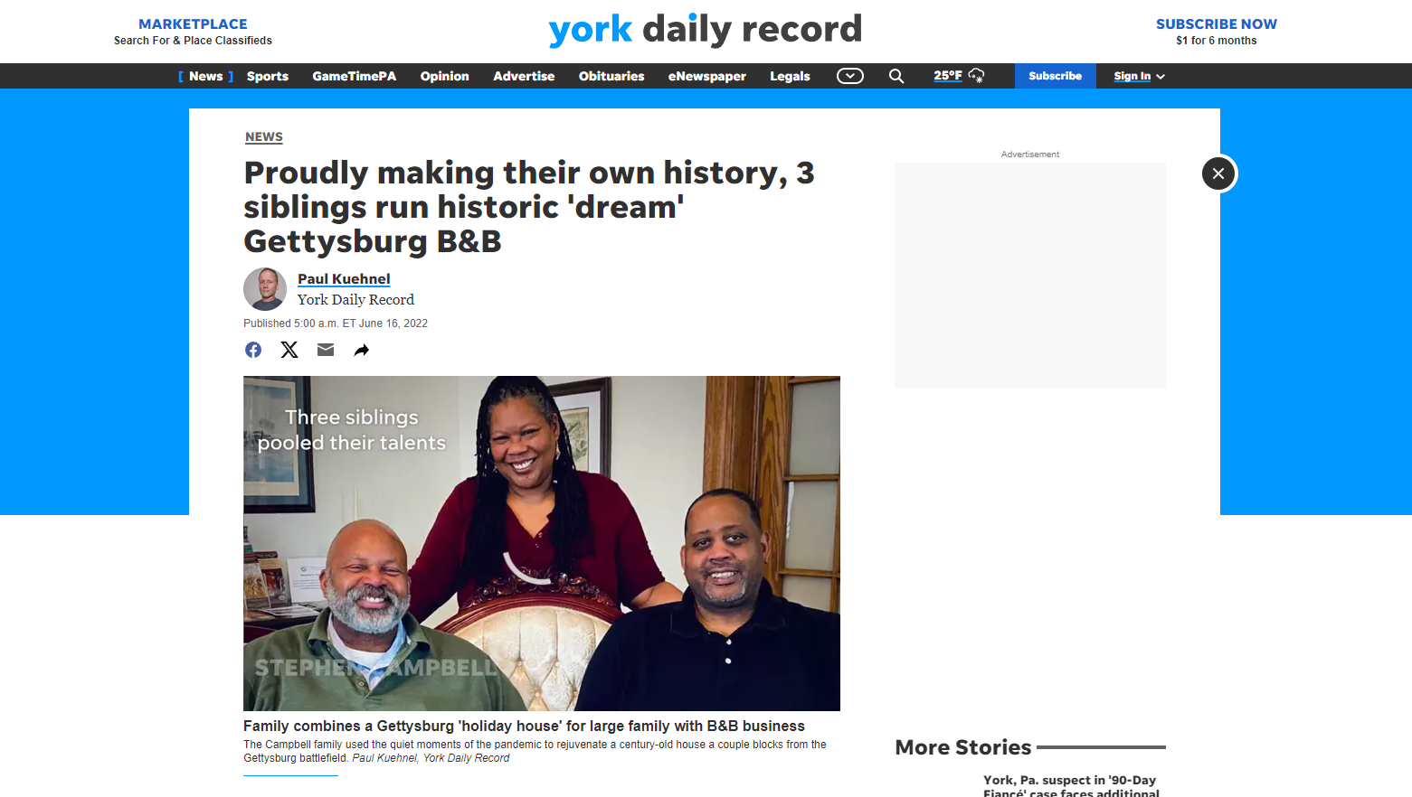 a york daily record article about a family making their own history .