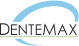 The logo for dentemax is a blue circle with the word dentemax on it.