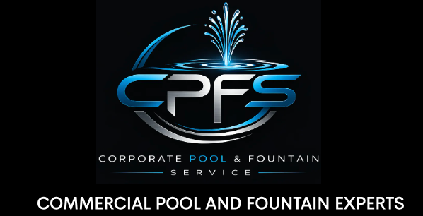 The logo for corporate pool and fountain services shows a drop of water.
