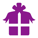 A purple gift box with a bow on it.