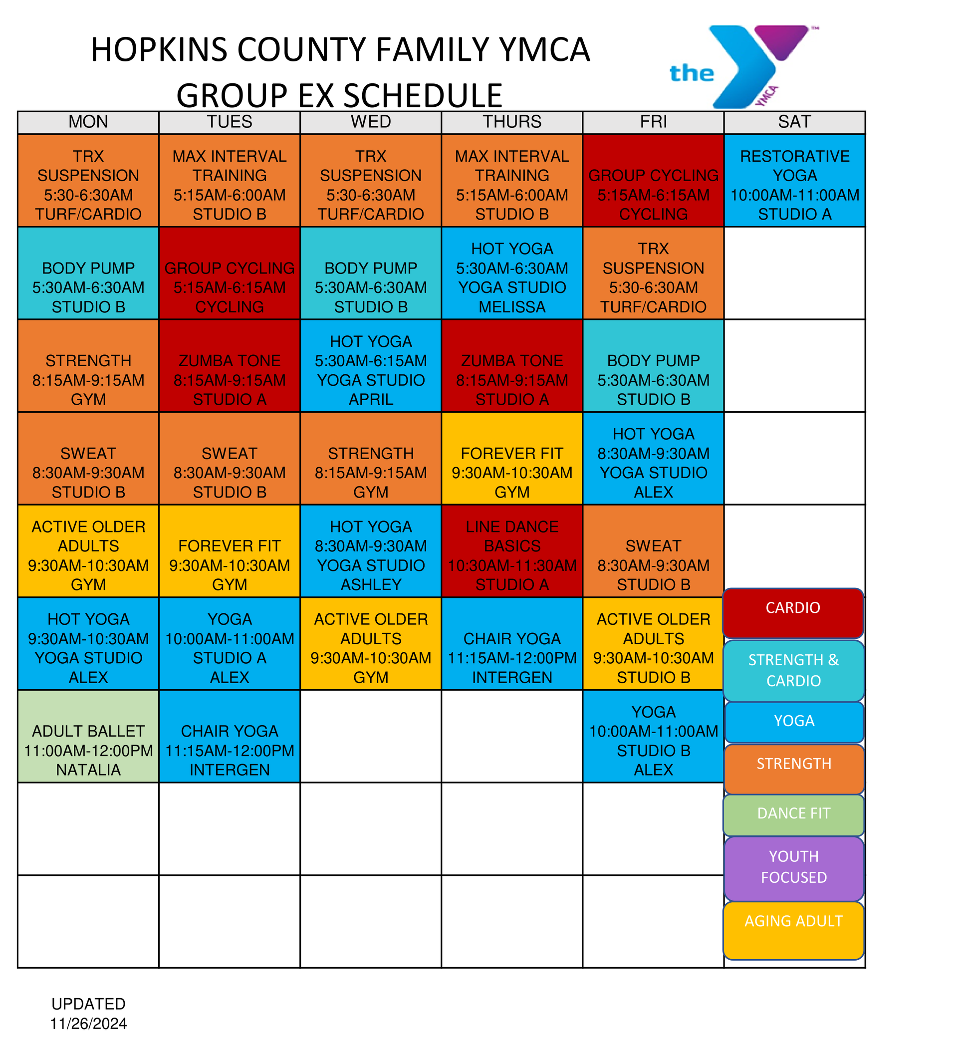 A group ex schedule for hopkins county family ymca