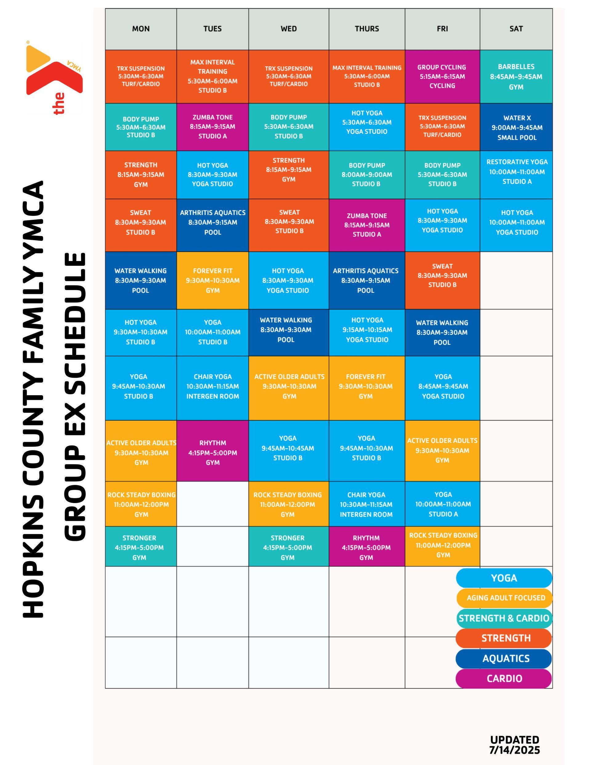 A group ex schedule for hopkins county family ymca