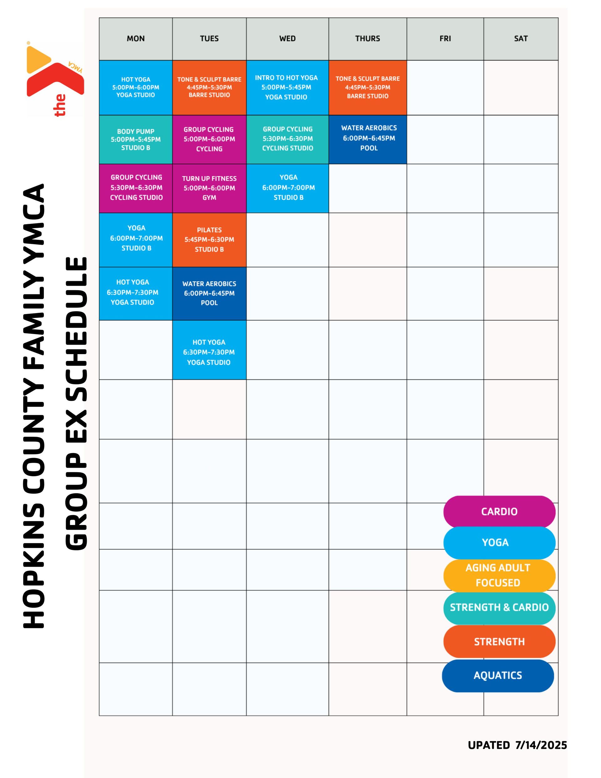 A group ex schedule for hopkins county family ymca