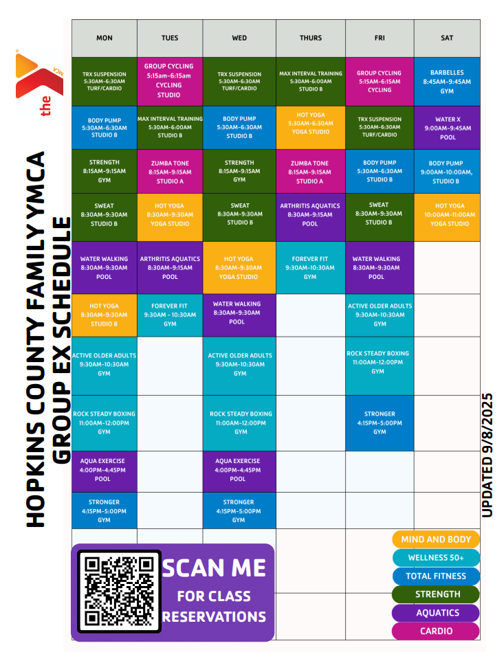A group ex schedule for hopkins county family ymca