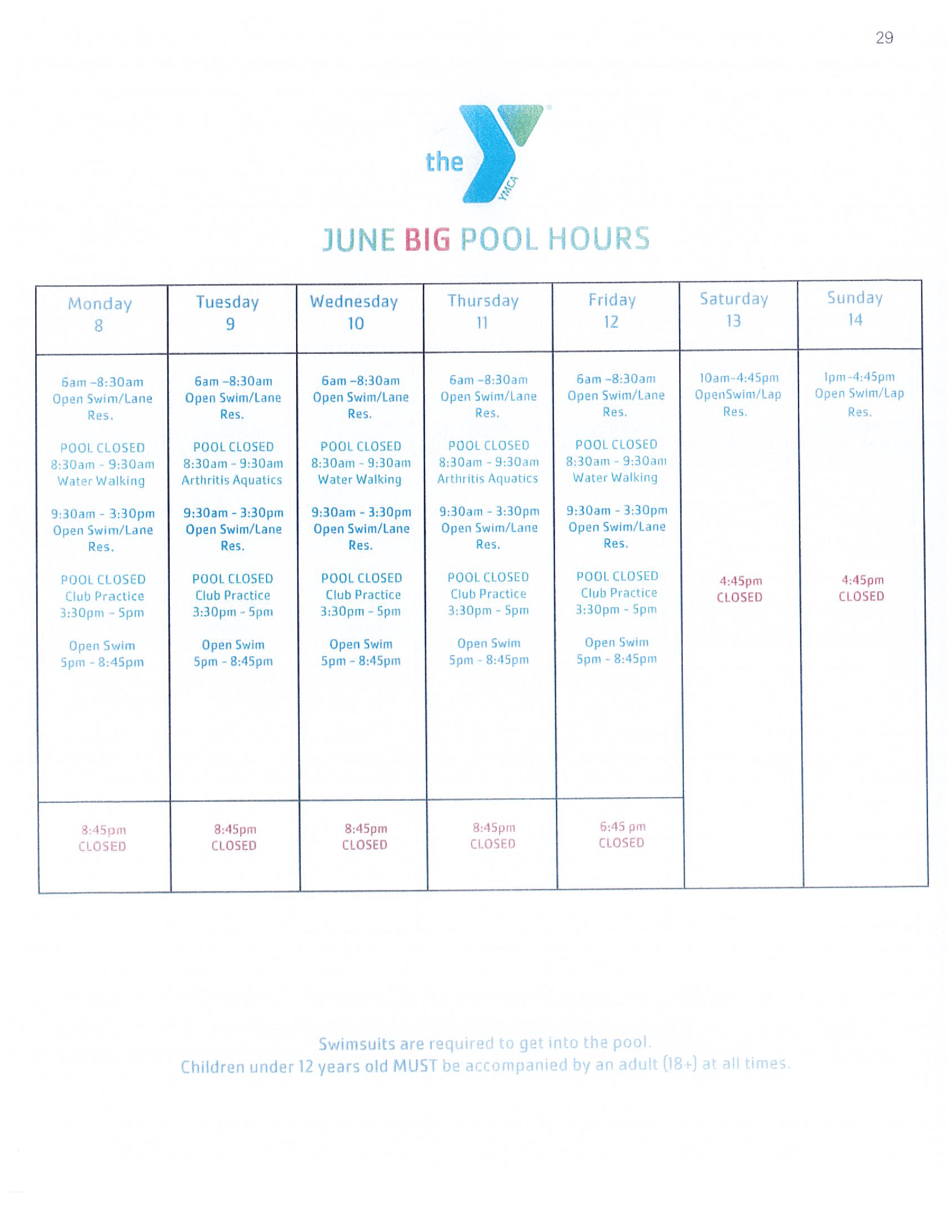 Big Pool Schedule