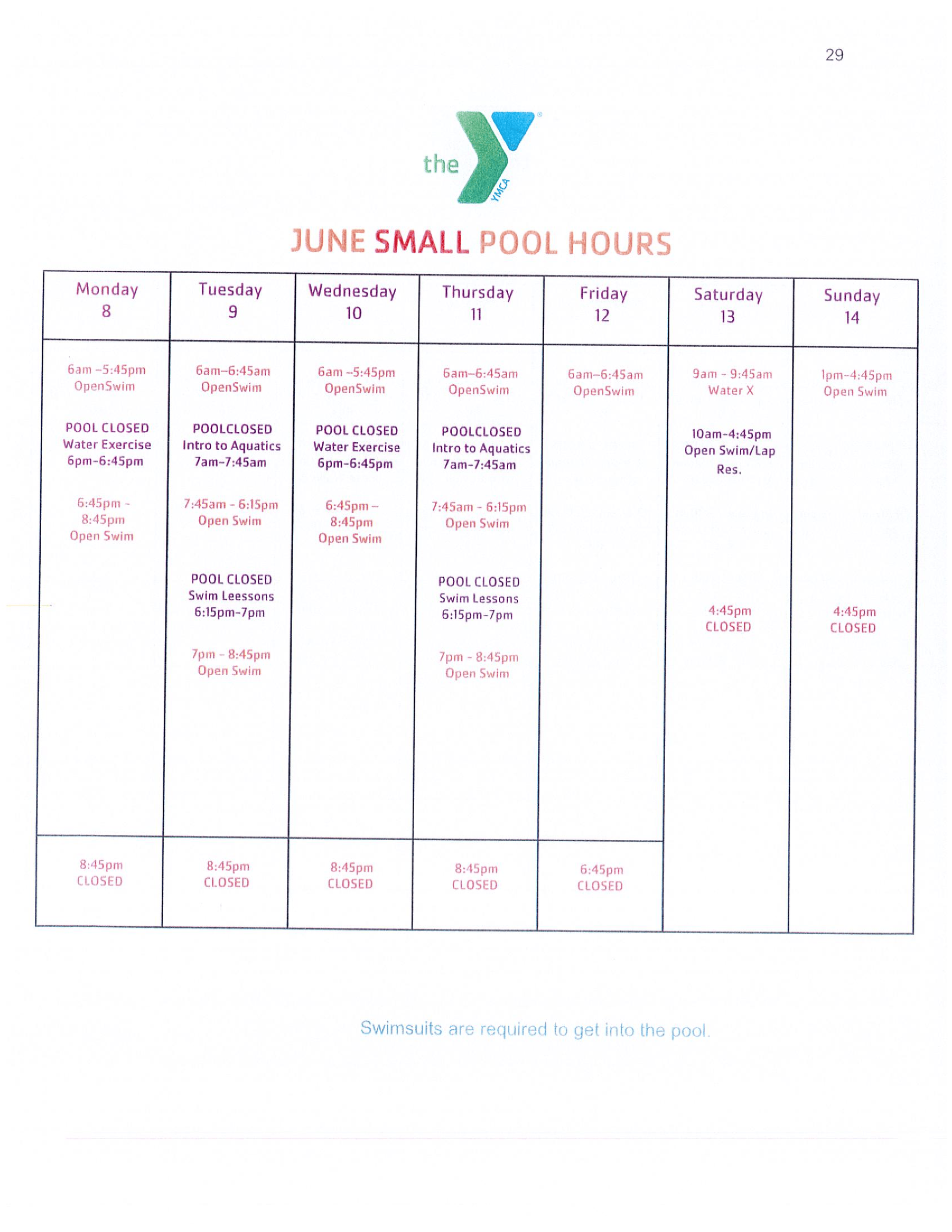 Small Pool Schedule