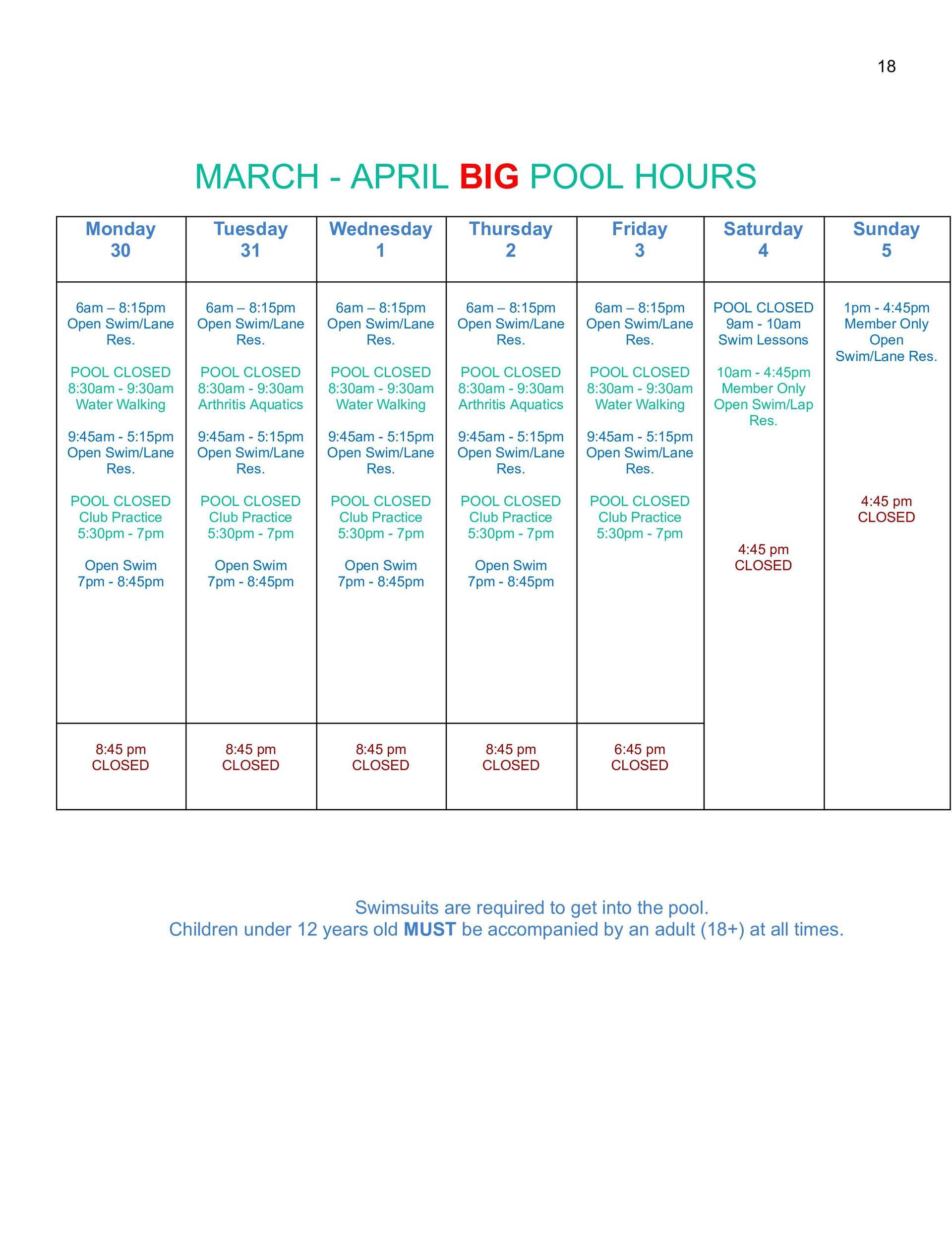 Big Pool Schedule