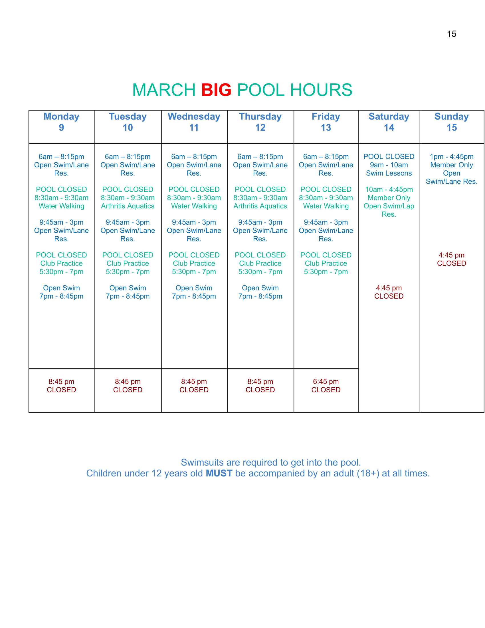 Big Pool Schedule