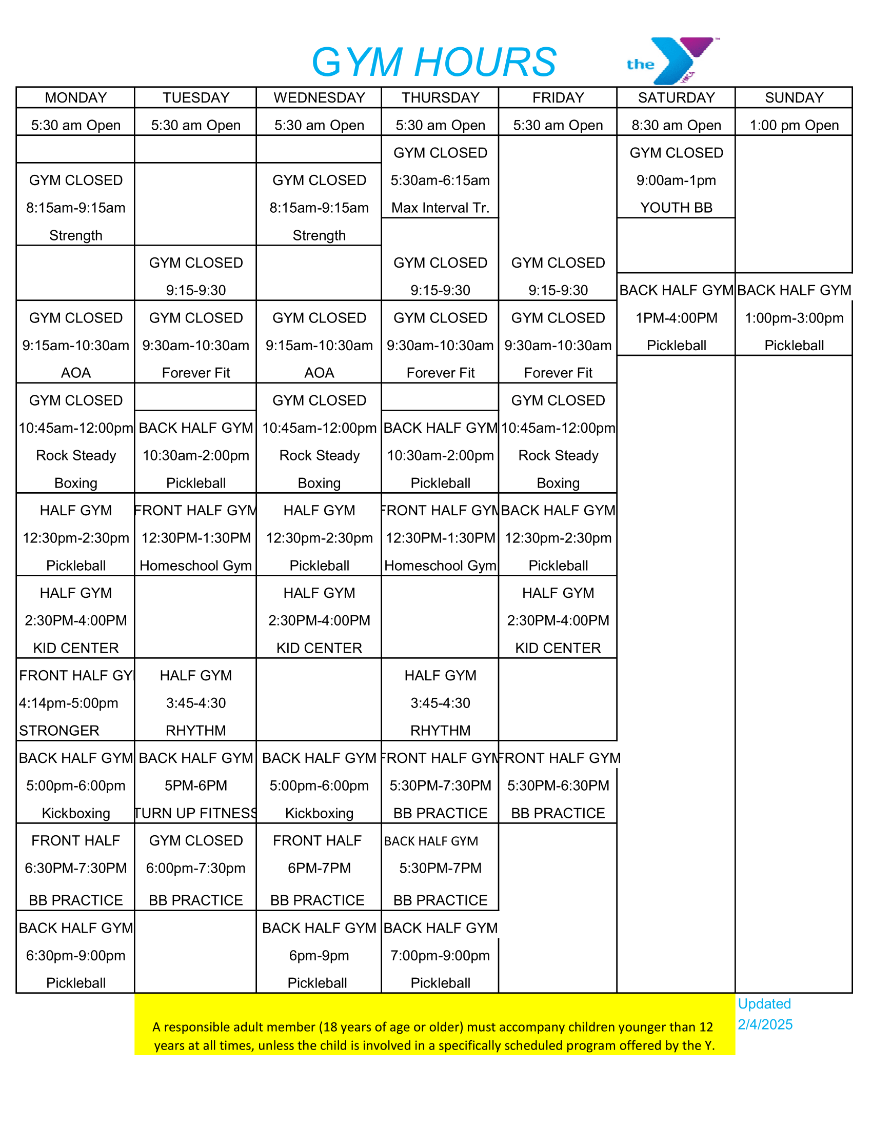 A group ex schedule for hopkins county family ymca