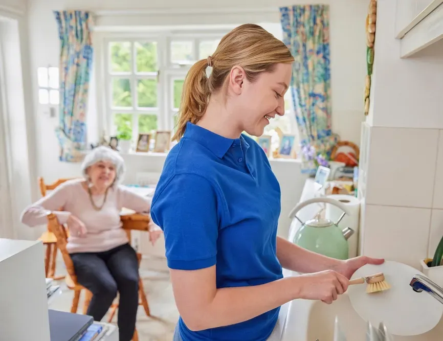 A Carer Washing Up For An Elderly Lady in Her Home — Ani's Care Pty Ltd In Millner, NT