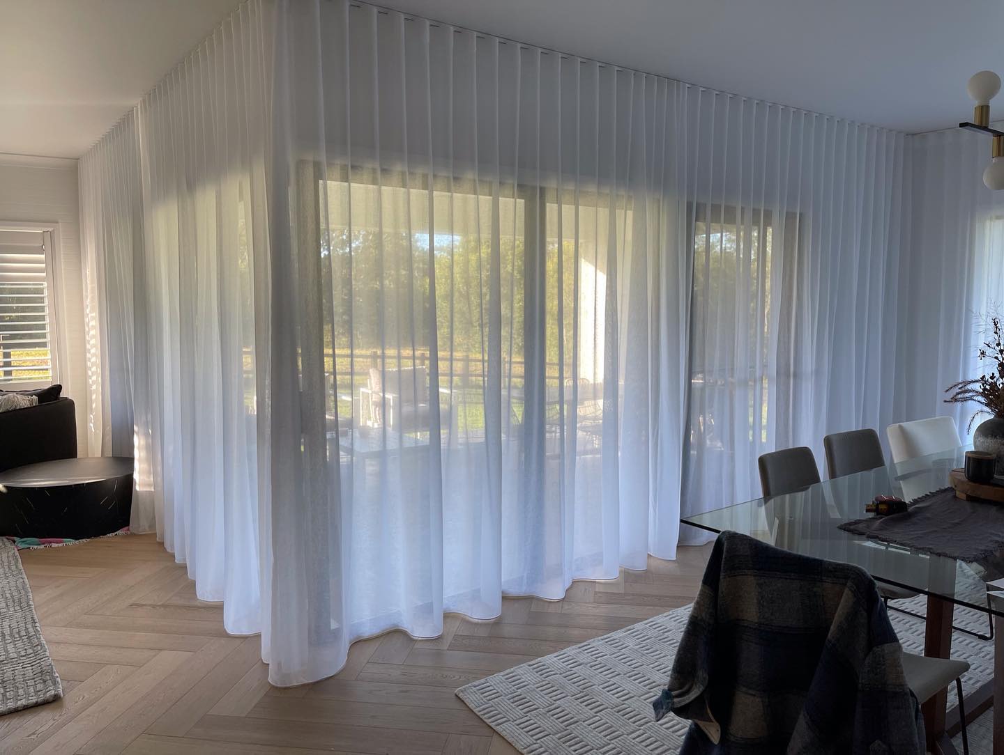 White Curtains On The Dining Area — BlindDESIGN In Byron Bay NSW