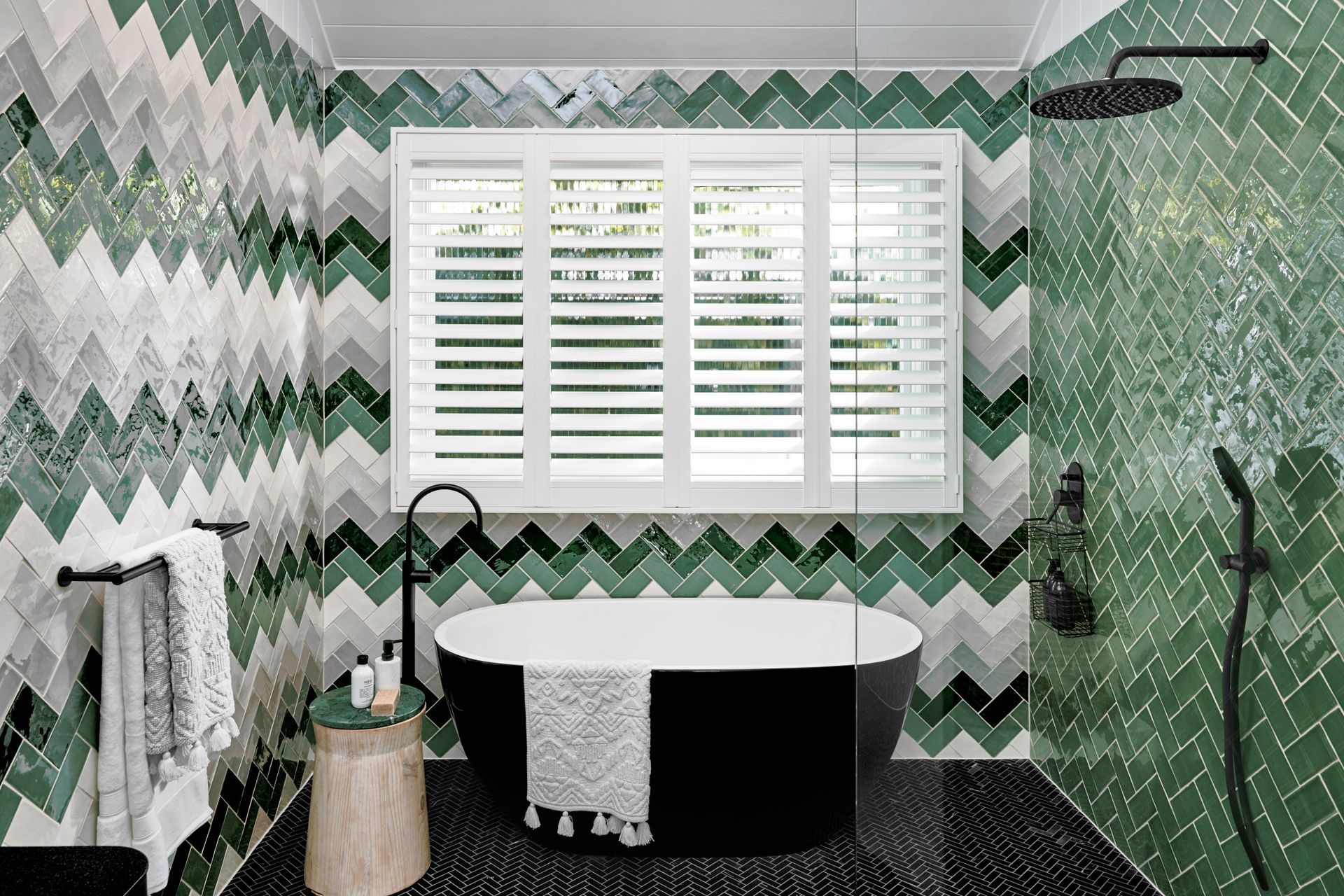 Bedroom With Table And Lamp And Window Plantation Shutters — BlindDESIGN In Byron Bay NSW