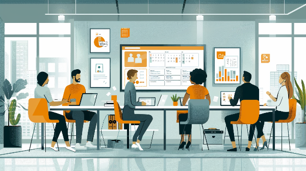 A group of people are sitting around a table in a conference room.
