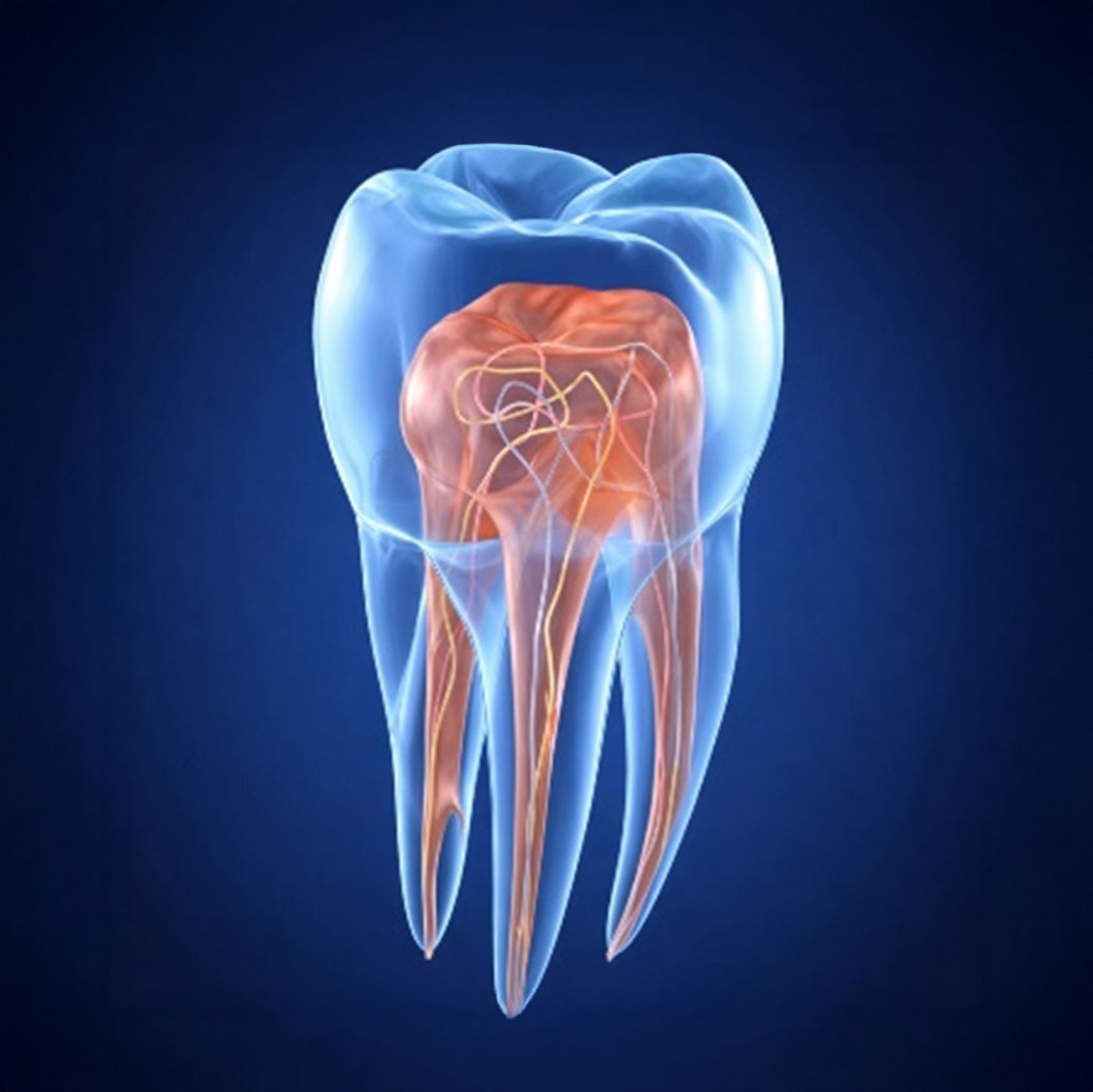 A dentist working on a patient's open mouth with tools in a dental office.
