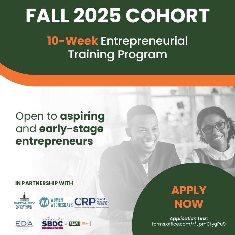 A poster for the fall 2025 cohort 10 week entrepreneurial training program.