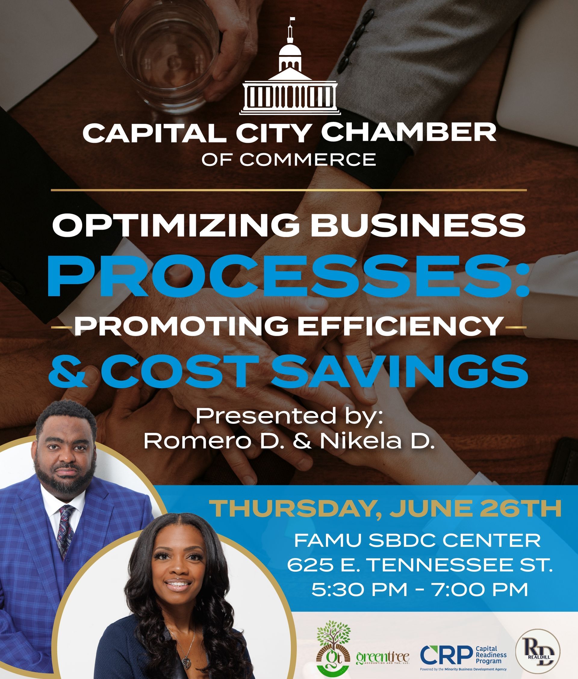 A poster for an event at the capital city chamber of commerce