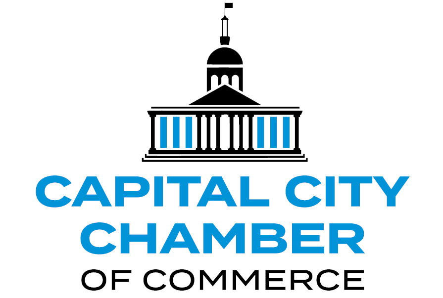 The logo for the capital city chamber of commerce shows a building with a dome on top of it.