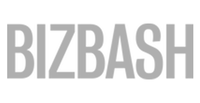 A black and white logo for bizbash on a white background