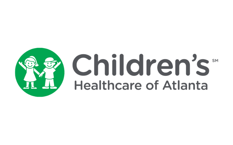 Children’s Healthcare of Atlanta logo with green icon of two children and gray text