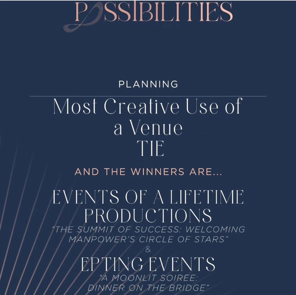a poster that says planning most creative use of a venue tif and the winners are events of a lifetime productions