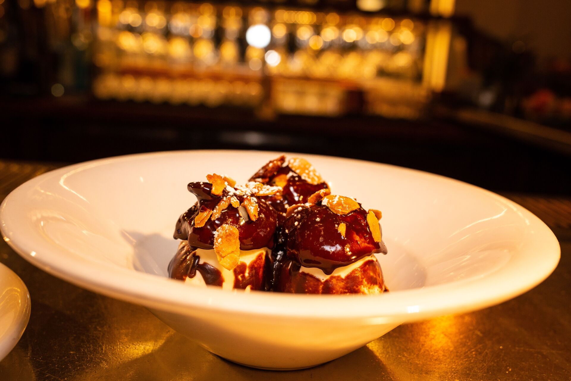A close up of a bowl of food on a table