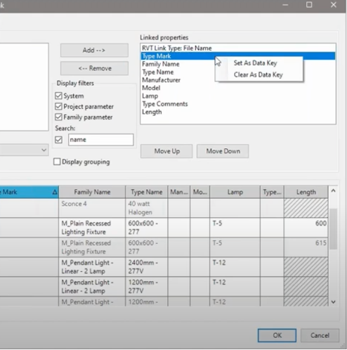 Screenshot alternate data key in Ideate BIMLink