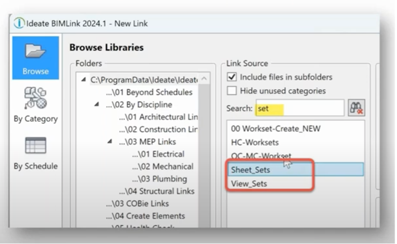 View sets in Ideate BIMLInk for Revit