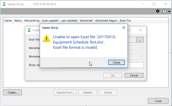 Ideate Sticky Unable to Open Excel File 