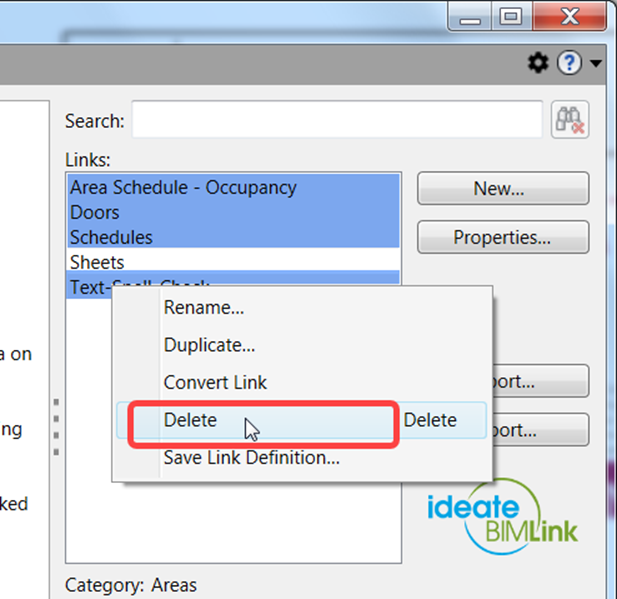 Delete a link with Ideate BIMLink
