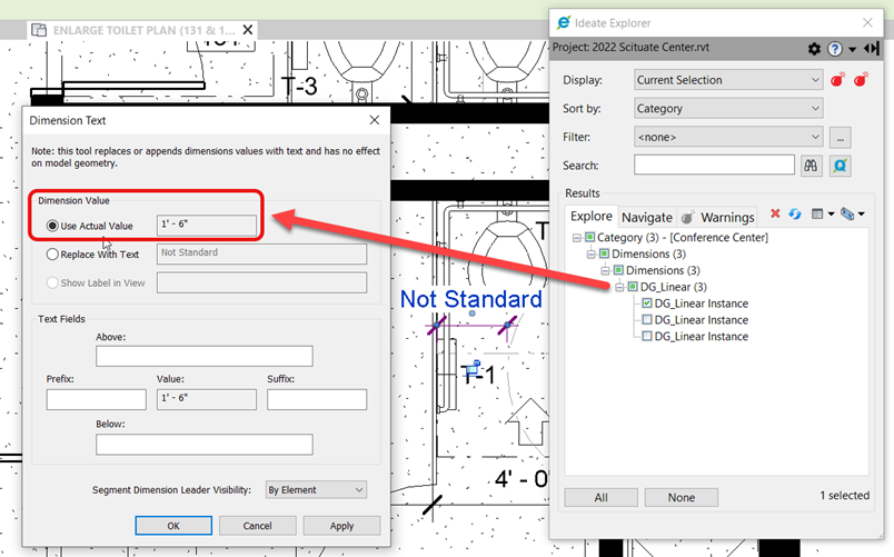 How can I easily find overridden dimensions in my Revit model?