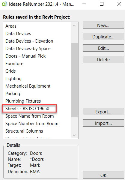 Renaming sheets to ISO 19650