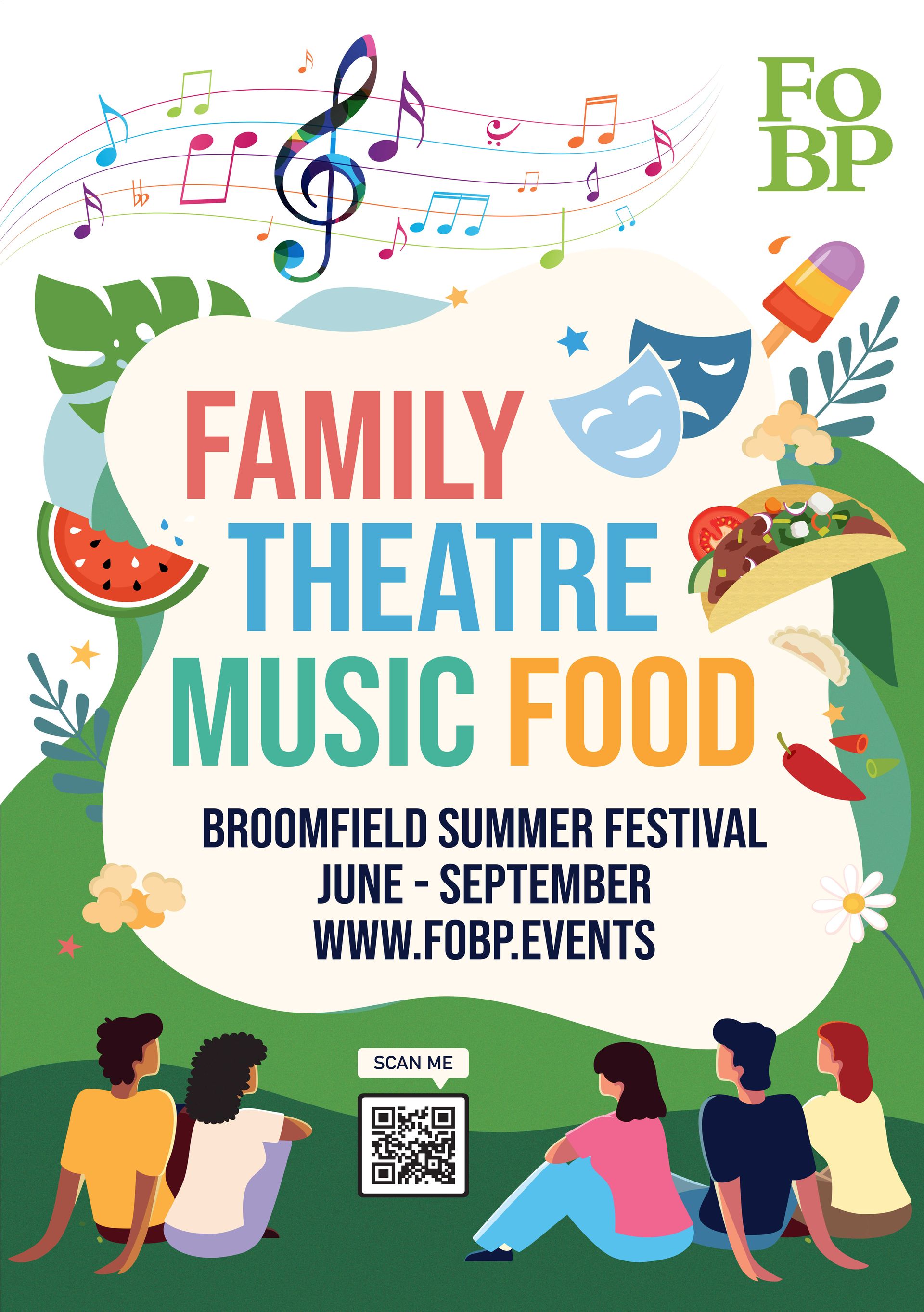A poster for a family theatre music food festival.