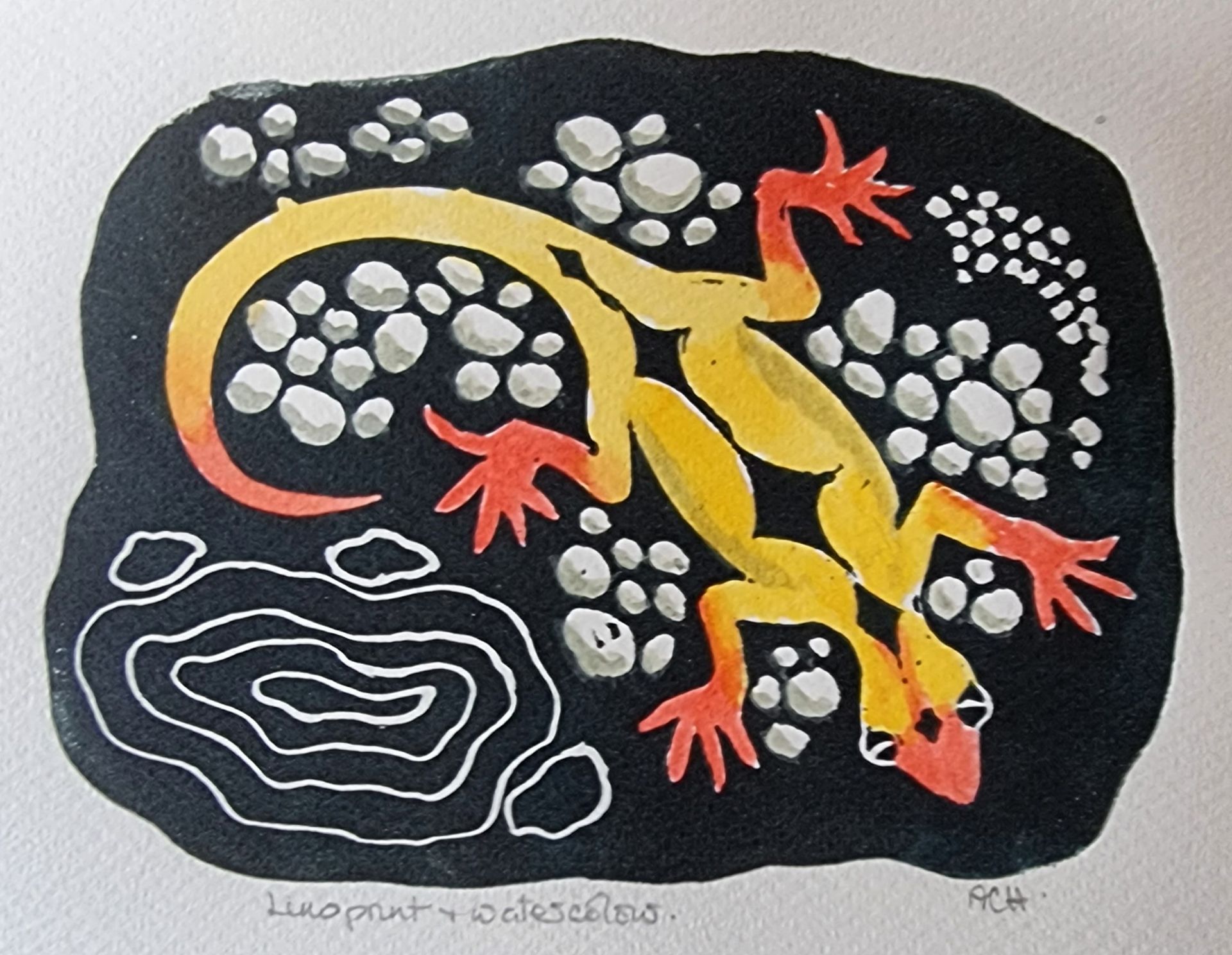 A painting of a lizard with the word labyrinth underneath it
