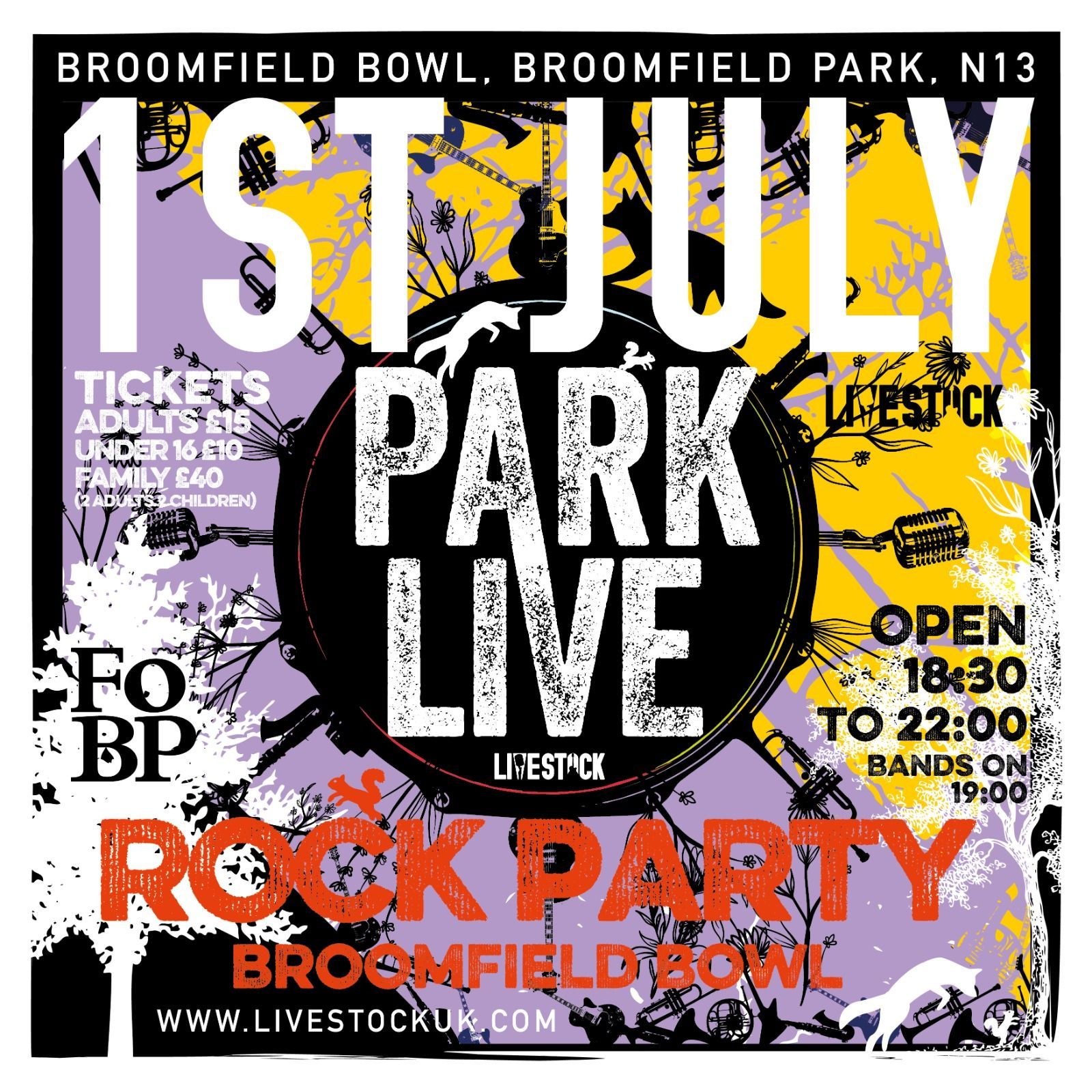 A poster for a rock party at broomfield bowl
