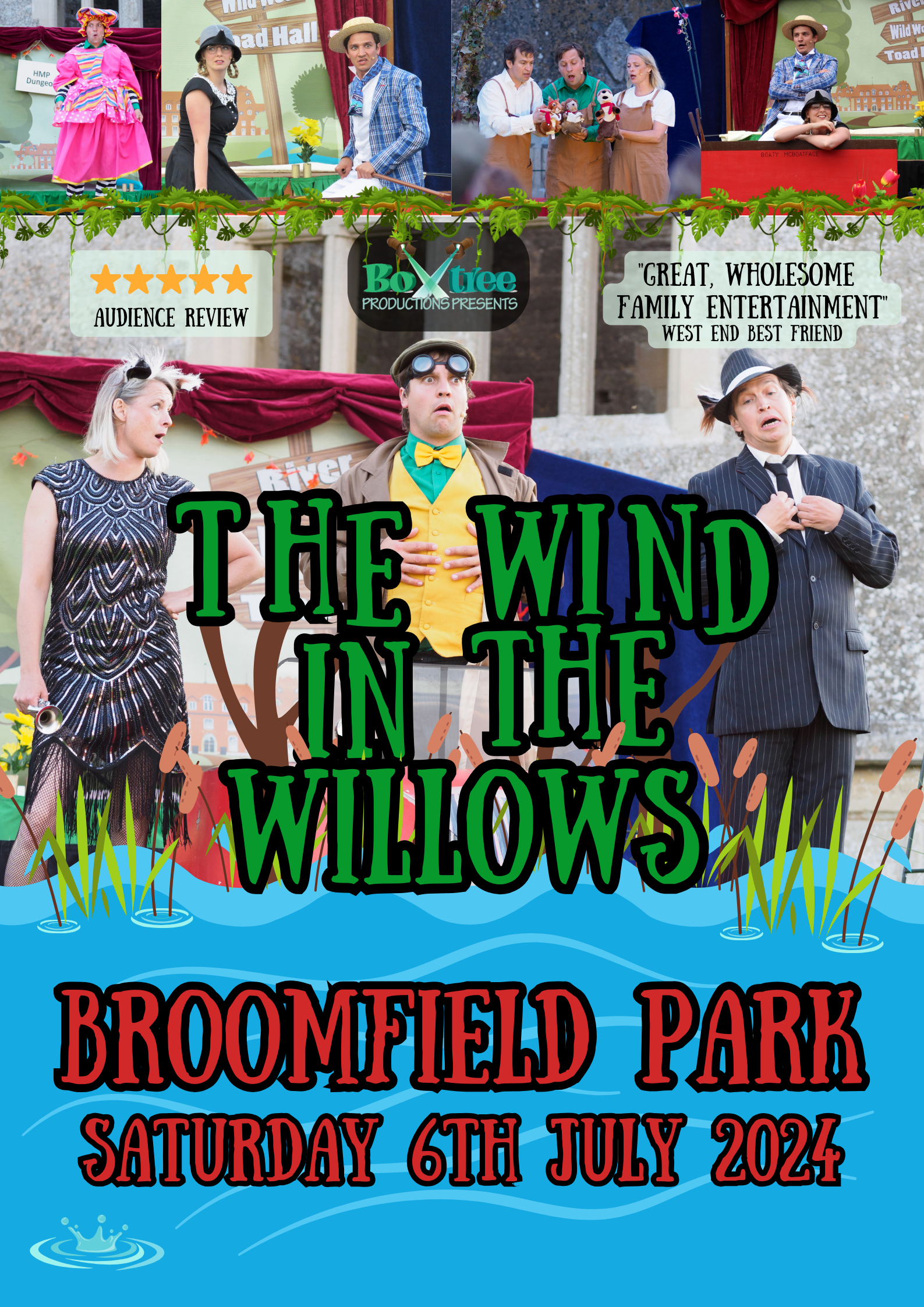 A poster for the wind in the willows at broomfield park